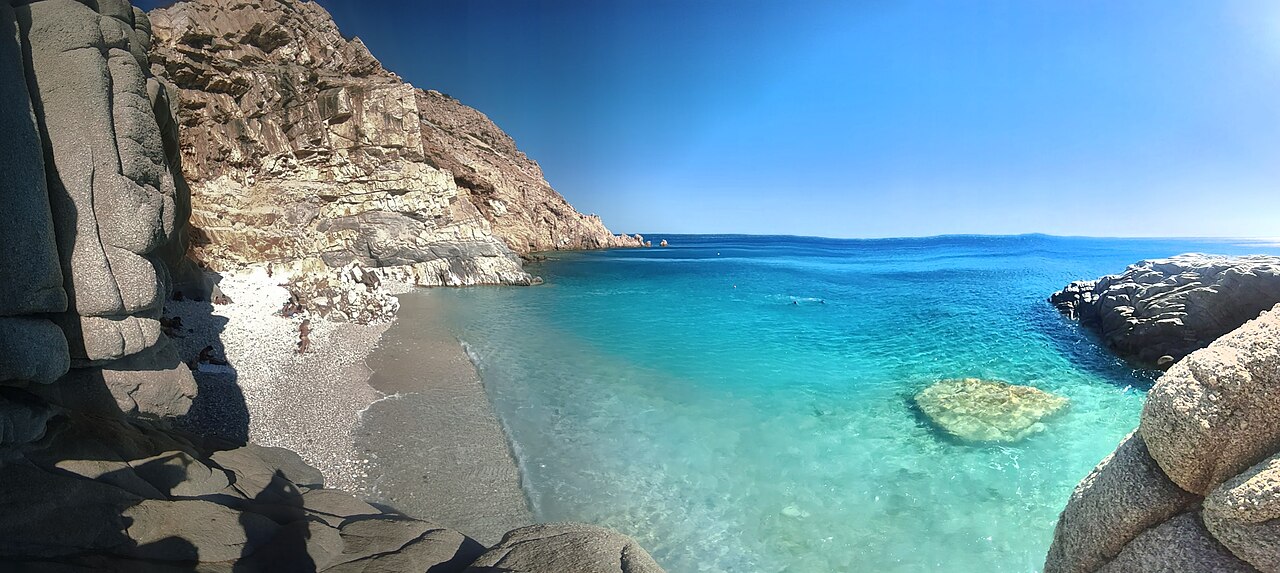 Seychelles Beach, Ikaria — turquoise water and white pebbles
